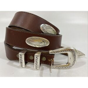 Brighton Brown Leather Belt with Silver Accents